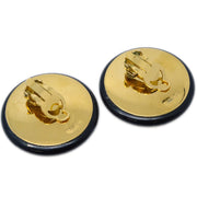 Chanel Button Earrings Clip-On Black Gold