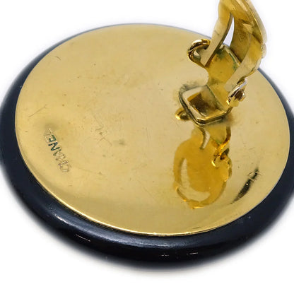 Chanel Button Earrings Clip-On Black Gold