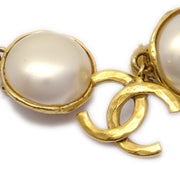 Chanel Artificial Pearl Dangle Earrings Clip-On Gold White 94A