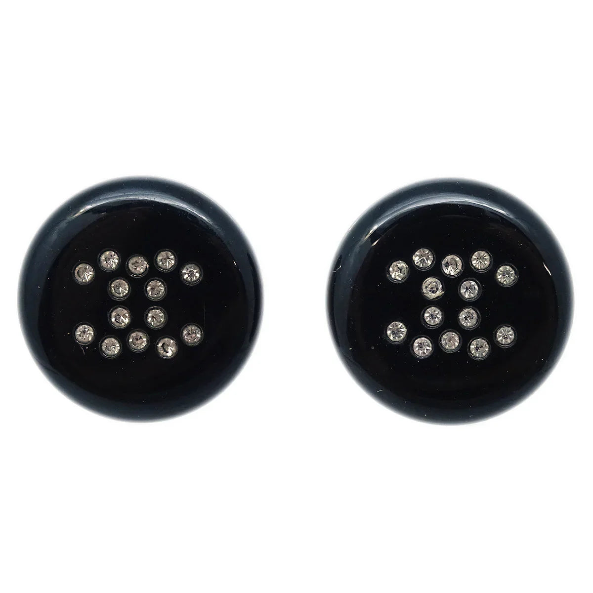 Chanel Button Pierced Earrings Rhinestone Black 00A