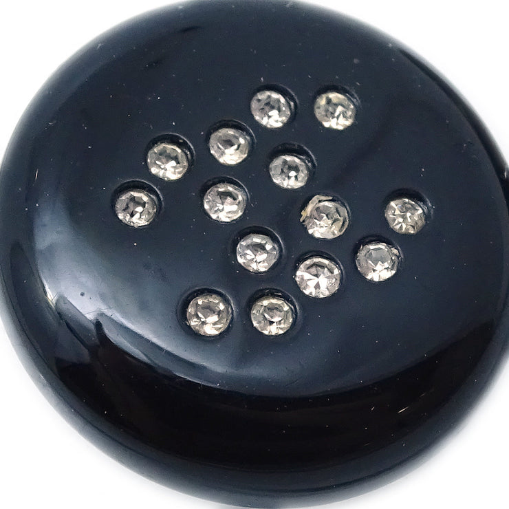 Chanel Button Pierced Earrings Rhinestone Black 00A