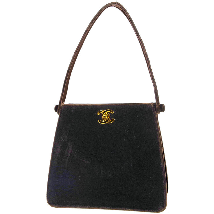Chanel * 1997-1999 Dark Brown Velvet Double Sided Turnlock Handbag