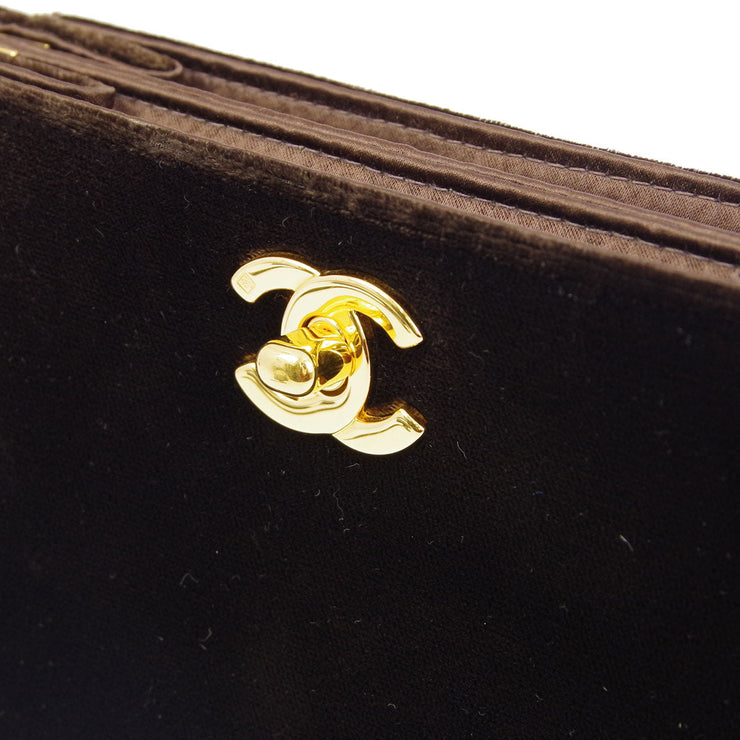 Chanel * 1997-1999 Dark Brown Velvet Double Sided Turnlock Handbag