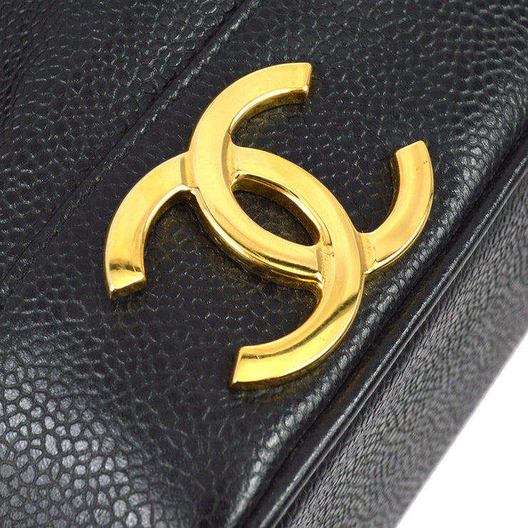 Vintage Chanel Black Caviar Clutch Like Shoulder Bag with CC Turn