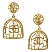 Chanel Birdcage Dangle Earrings Clip-On Gold 93A