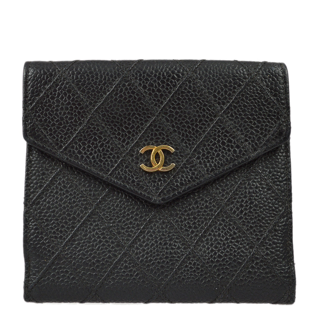Chanel Vintage Chanel Black Caviar Leather Wallet On Long Shoulder