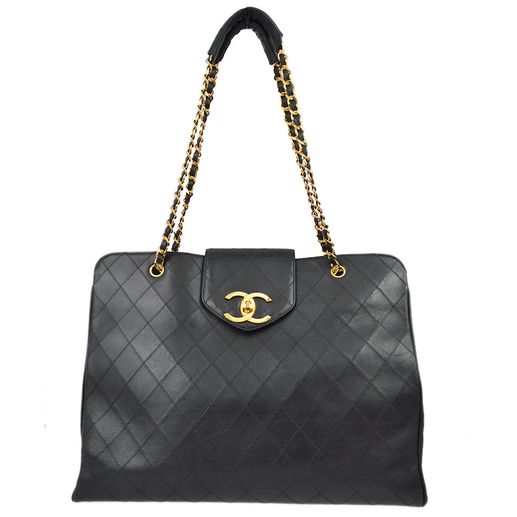 Chanel Vintage 1990's Large Lambskin Quilted CC Logo Tote Bag