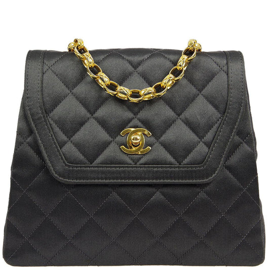 Chanel * 1989-1991 Gray Satin Border Flap Bag & Pouch Set