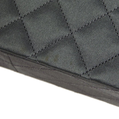 Chanel * 1989-1991 Gray Satin Border Flap Bag & Pouch Set