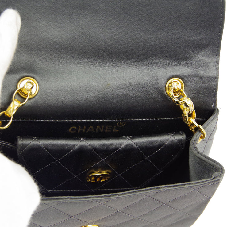 Chanel * 1989-1991 Gray Satin Border Flap Bag & Pouch Set