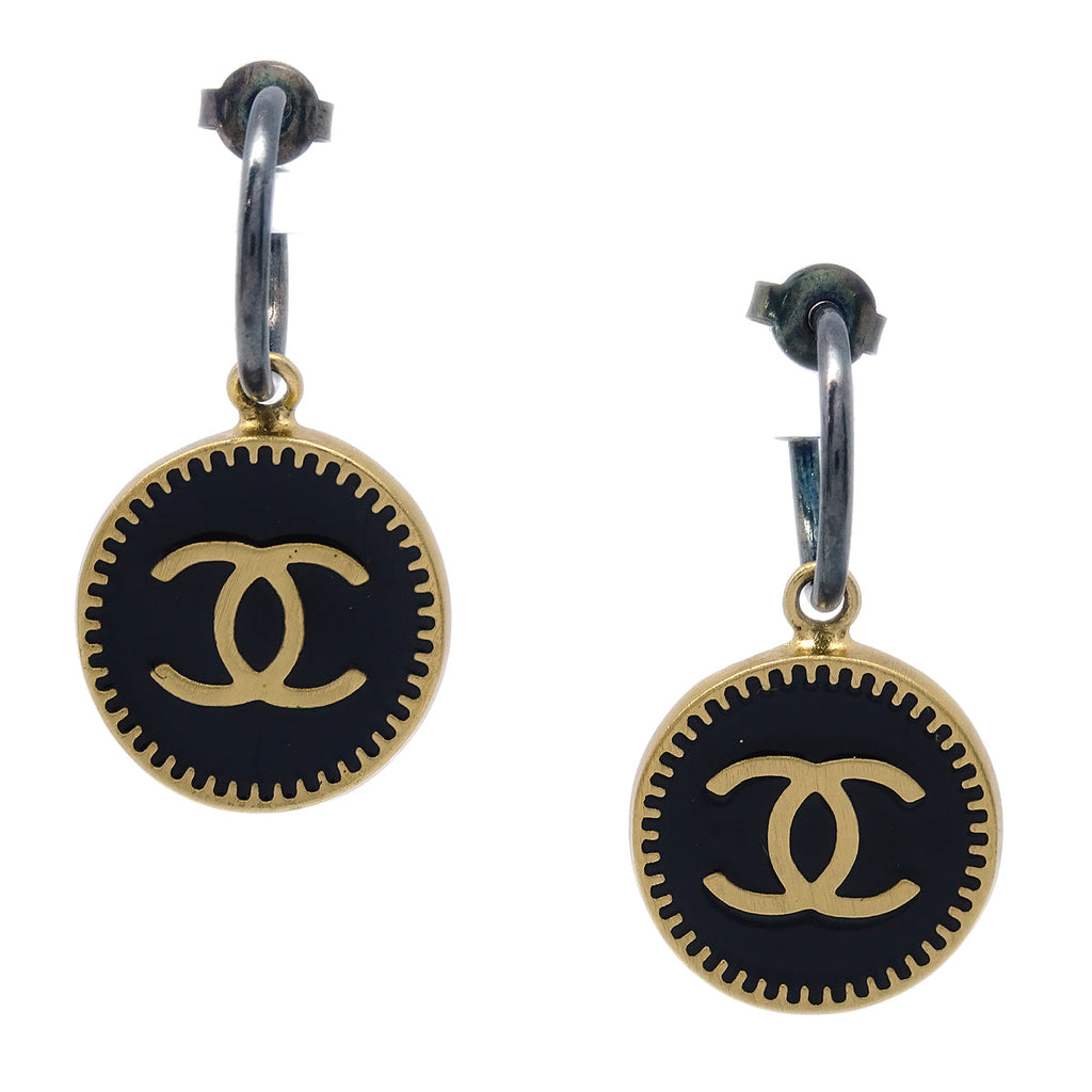 Chanel Dangle Piercing Earrings Black 01P