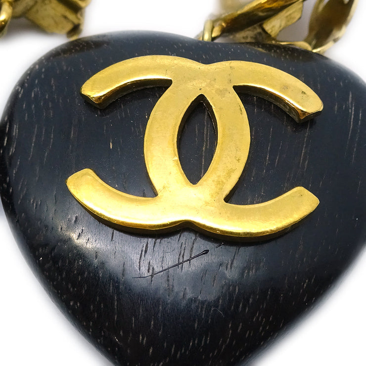 Chanel Artificial Pearl Dangle Heart Earrings Clip-On Black 28