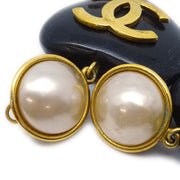 Chanel Artificial Pearl Dangle Heart Earrings Clip-On Black 28
