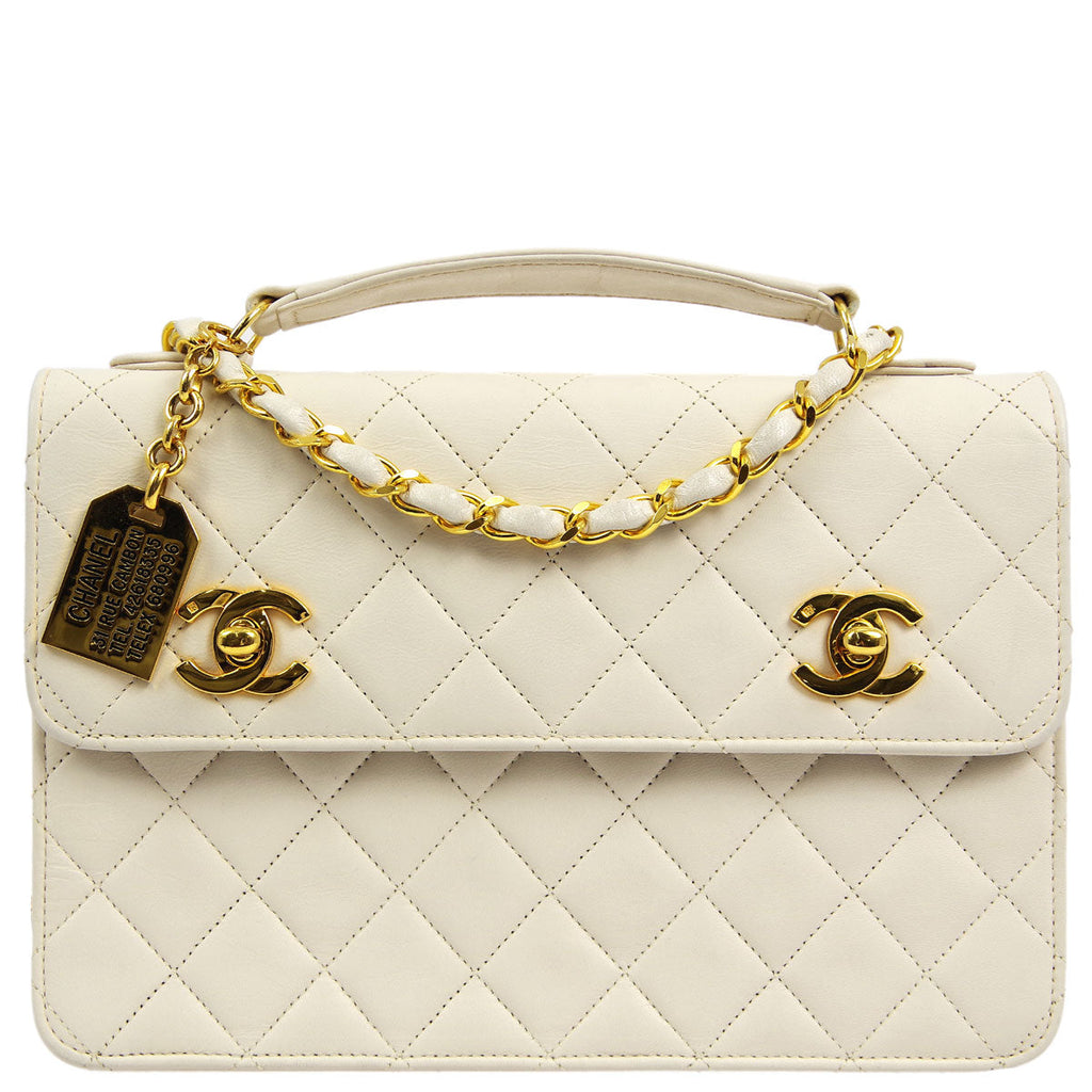 Chanel * White Lambskin Double Turnlock Chain 2way Handbag – AMORE