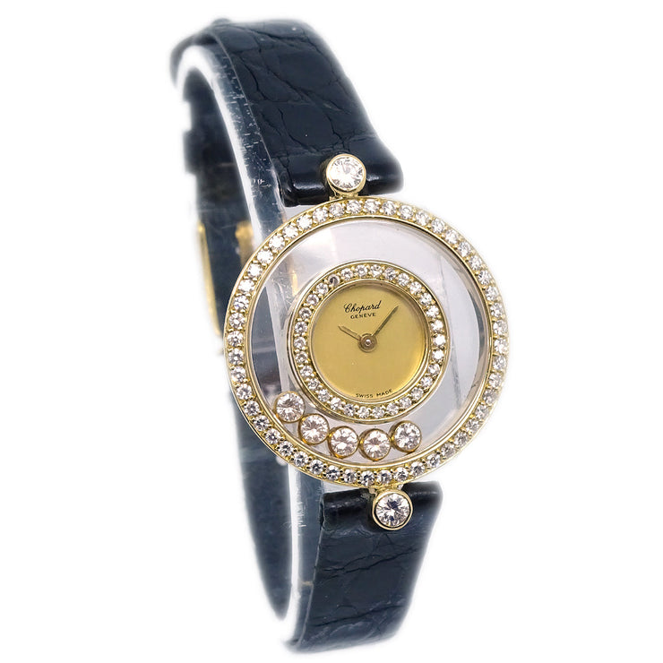 ショパール ハッピーダイヤモンド 腕時計 Ref.20/3957 18KYG ダイヤモンド クロコダイル