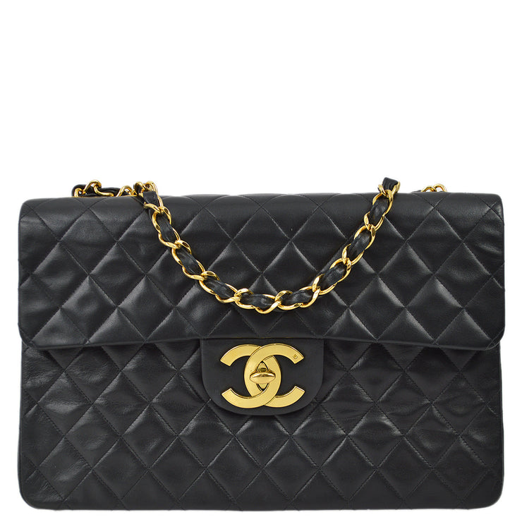 Chanel 1994-1996 Black Lambskin Maxi Classic Flap Shoulder Bag