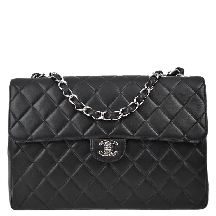 Chanel 2000-2001 Black Lambskin Jumbo Classic Flap Shoulder Bag