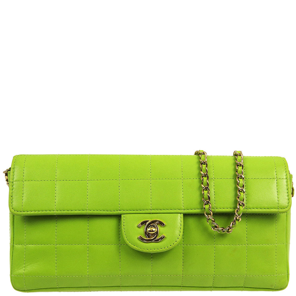 Chanel * 2001-2004 Green Lambskin East West Choco Bar Shoulder Bag