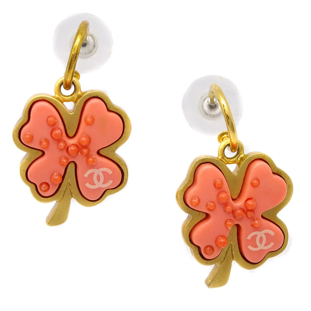 Chanel Clover Dangle Piercing Earrings Gold 03P