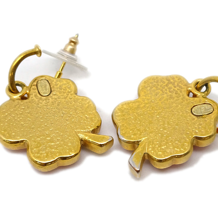 Chanel Clover Dangle Piercing Earrings Gold 03P