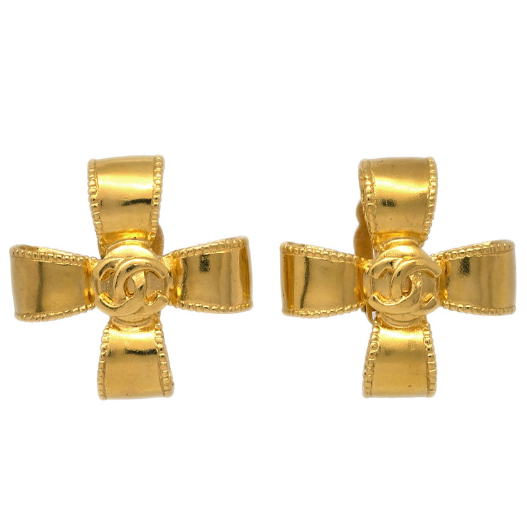 Chanel 1997 Ribbon Cross Earrings Clip-On