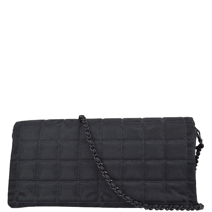 Chanel 2000-2001 Black Jacquard Nylon East West New Travel Line Shoulder Bag