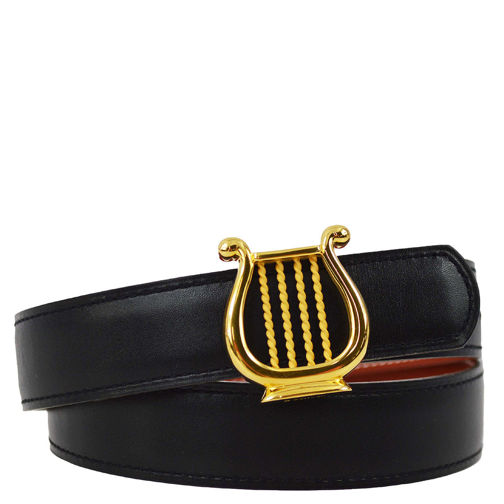 Hermes Pad Buckle 38MM Reversible Belt Togo Leather In Black/Gold