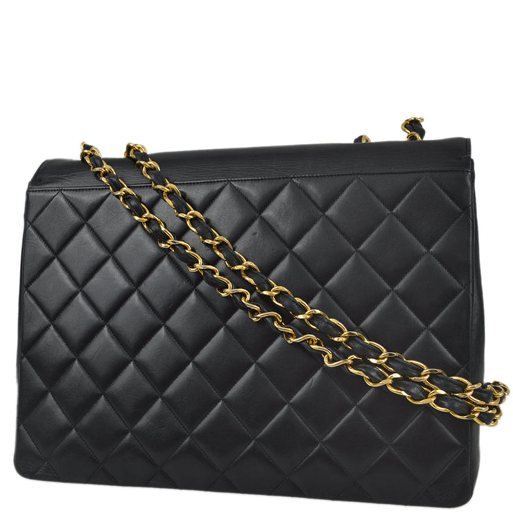 Chanel 1991-1994 Black Lambskin Maxi Straight CC Flap