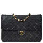 Chanel 1997-1999 Black Lambskin Pushlock Medium Half Flap Shoulder Bag