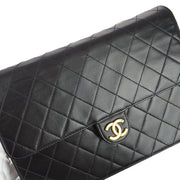 Chanel 1997-1999 Black Lambskin Pushlock Medium Half Flap Shoulder Bag