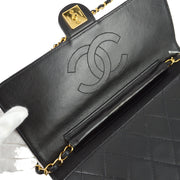 Chanel 1997-1999 Black Lambskin Pushlock Medium Half Flap Shoulder Bag