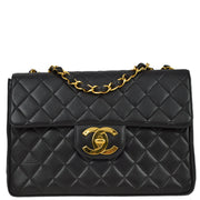 Chanel 1994-1996 Black Lambskin Classic Flap Jumbo Shoulder Bag