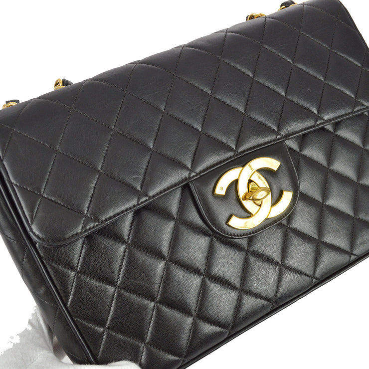 Chanel 1994-1996 Black Lambskin Classic Flap Jumbo Shoulder Bag