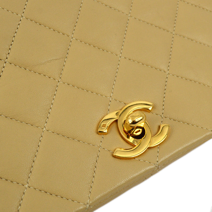 Chanel 1989-1991 Beige Lambskin Turnlock Small Full Flap Shoulder Bag