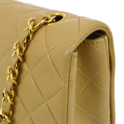 Chanel 1989-1991 Beige Lambskin Turnlock Small Full Flap Shoulder Bag