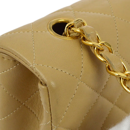 Chanel 1989-1991 Beige Lambskin Turnlock Small Full Flap Shoulder Bag