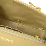 Chanel 1989-1991 Beige Lambskin Turnlock Small Full Flap Shoulder Bag