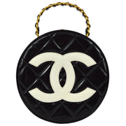 Chanel 1994-1996 Black Patent Leather Round Vanity Handbag