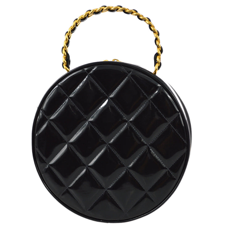 Chanel 1994-1996 Black Patent Leather Round Vanity Handbag