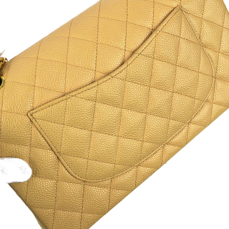 Chanel 1997-1999 Beige Caviar Medium Classic Double Flap Bag