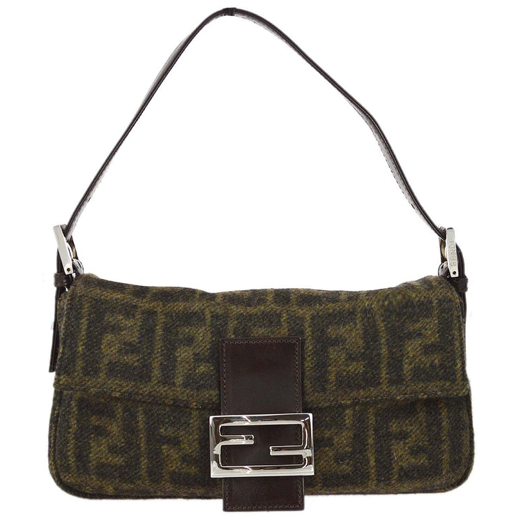 Fendi Brown Wool Zucca Baguette Handbag