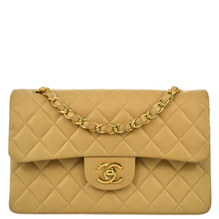 Chanel 1997-1999 Beige Lambskin Small Classic Double Flap Shoulder Bag