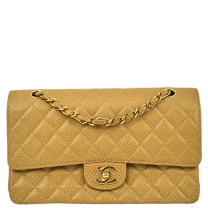 Chanel 2001-2003 Beige Caviar Medium Classic Double Flap Bag SHW