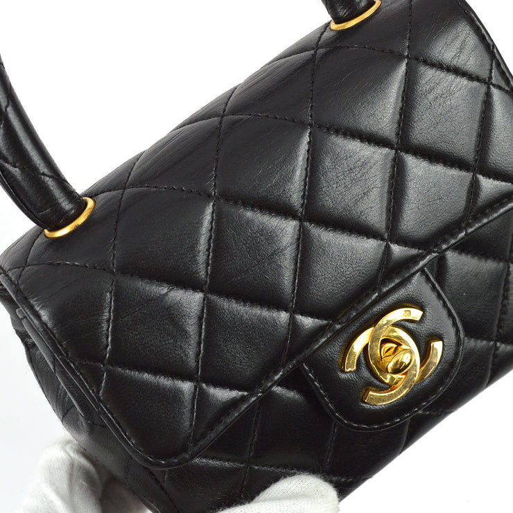 Chanel Black Lambskin Micro Classic Flap Handbag