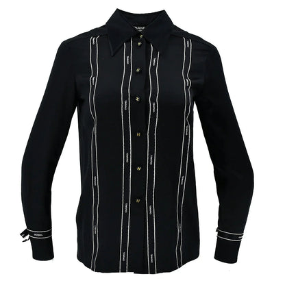 Chanel Ribbon Blouse Shirt Black 94A #36