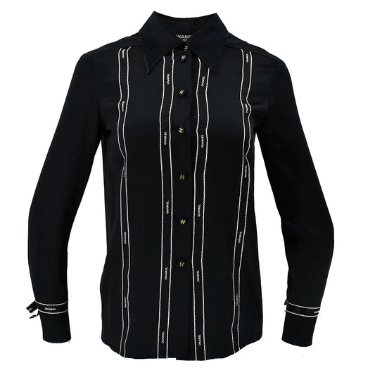 Chanel Ribbon Blouse Shirt Black 94A #36