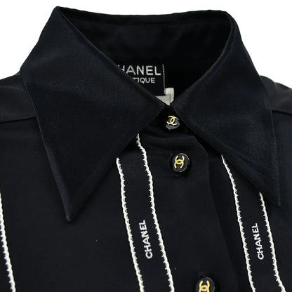 Chanel Ribbon Blouse Shirt Black 94A #36