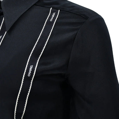 Chanel Ribbon Blouse Shirt Black 94A #36