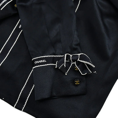 Chanel Ribbon Blouse Shirt Black 94A #36