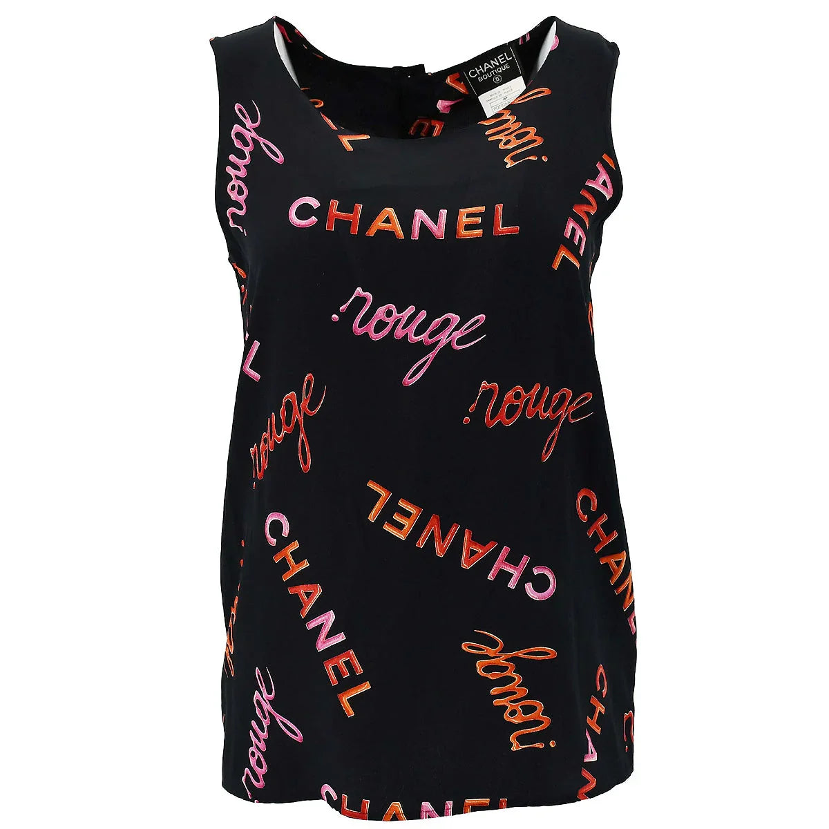 Chanel 1996 Spring Rouge Logo Pattern Sleeveless Silk Blouse #38